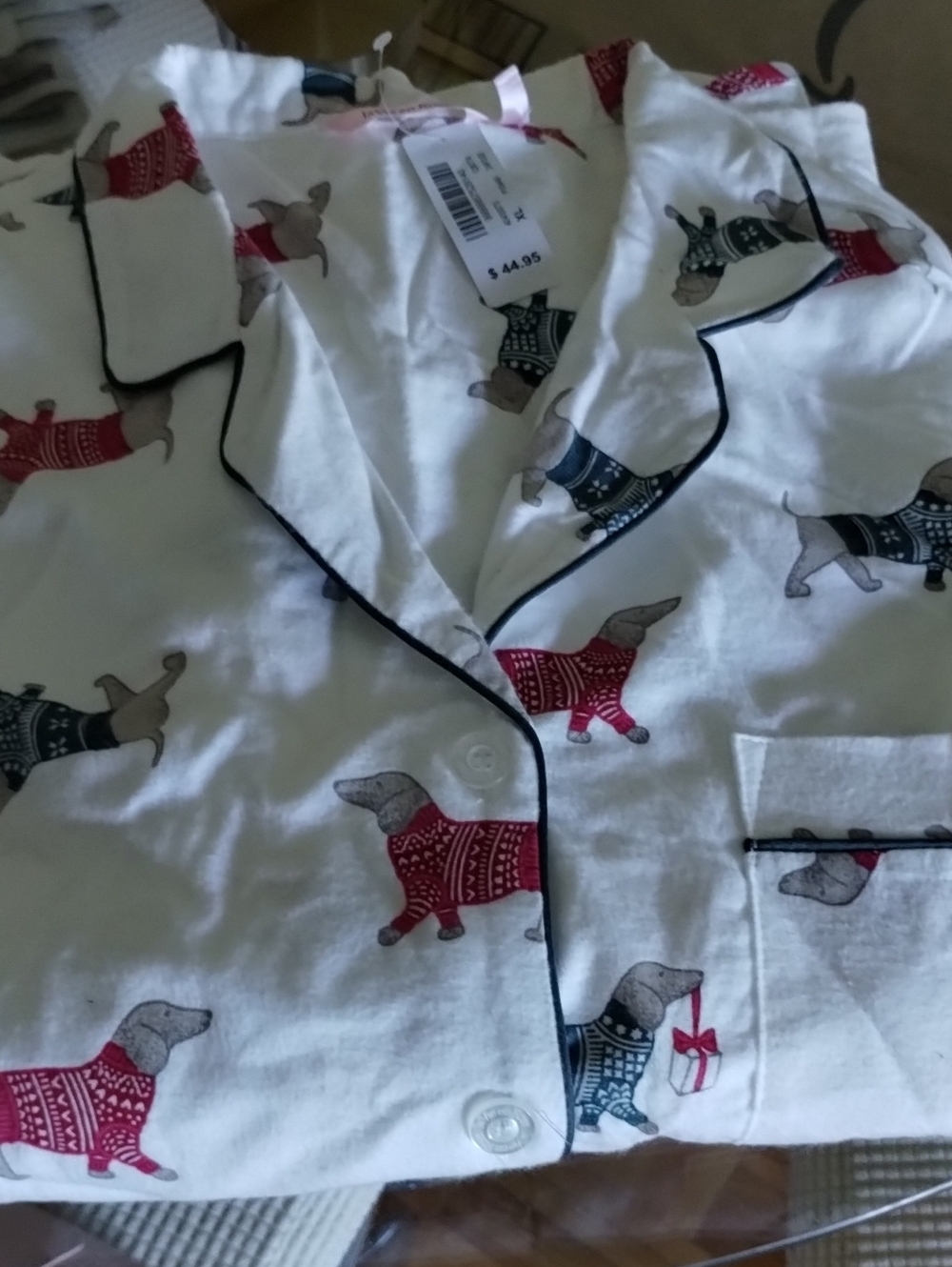 White Pajama Set with Festive Dog Print